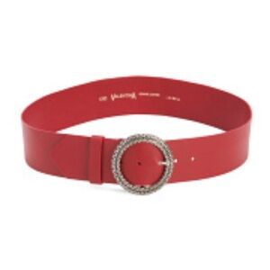Valentino Scarlet Leather Belt with Metallic Buckle